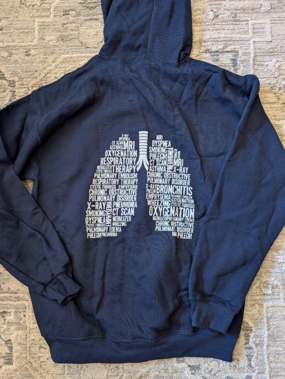 Gildan Navy Blue Pullover Hoodie with Respiratory Therapist Text- Lung Graphic